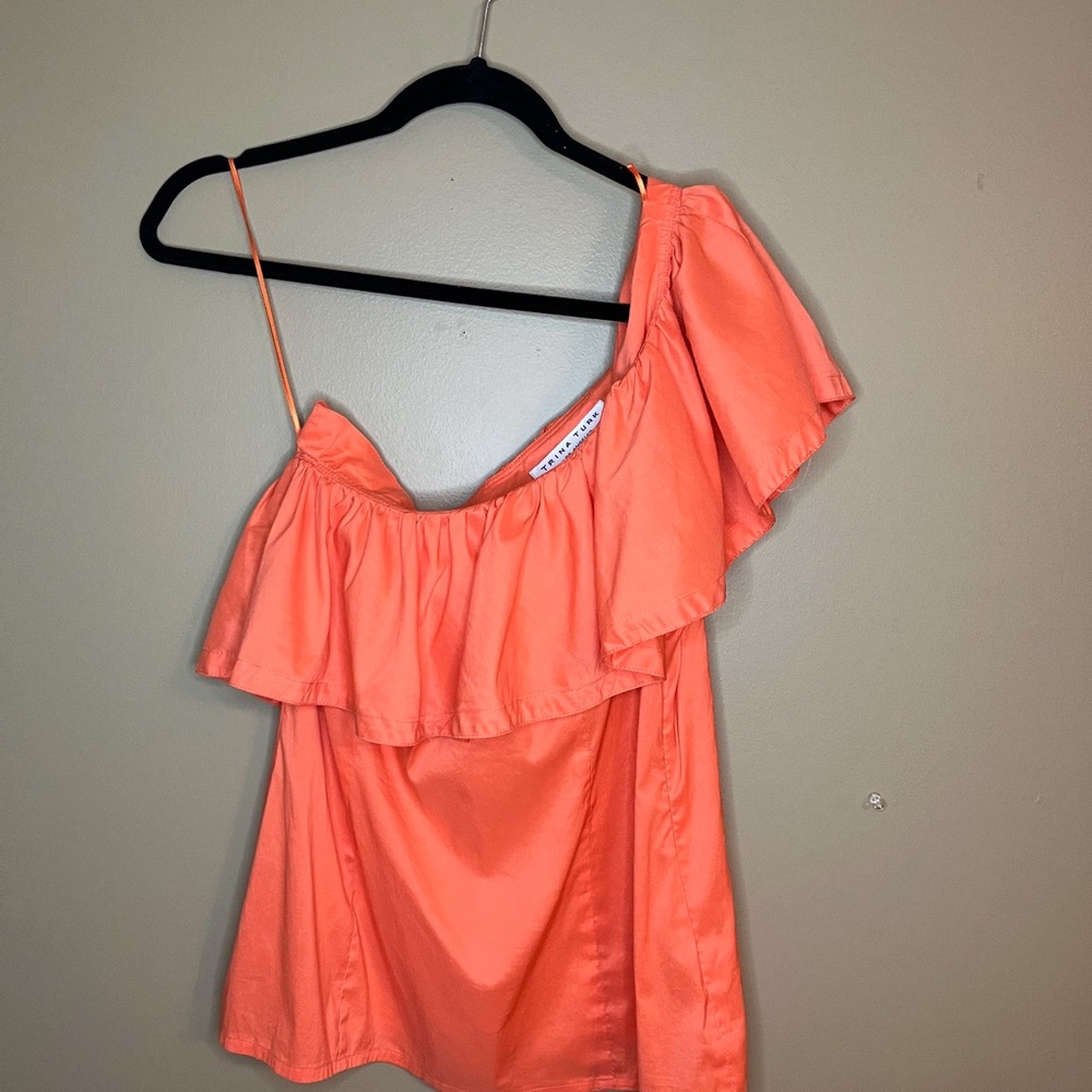 Trina Turk One Shoulder Ruffle Too Bright Orange Women’s 10